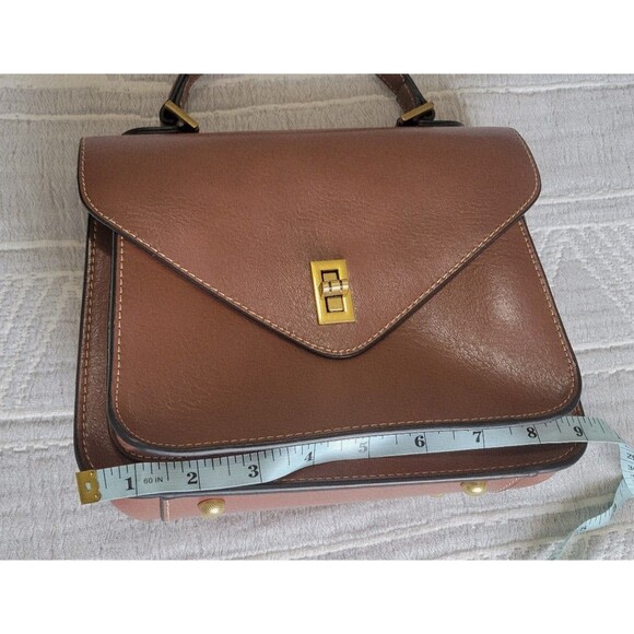 Structured Satchel Crossbody Bag Brown Faux/Vegan Leather - Picture 8 of 9